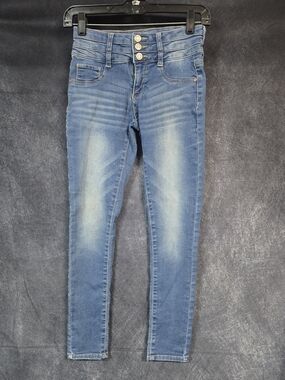 Mudd Light Blue High-Rise Skinny Jeans with Triple Buttons